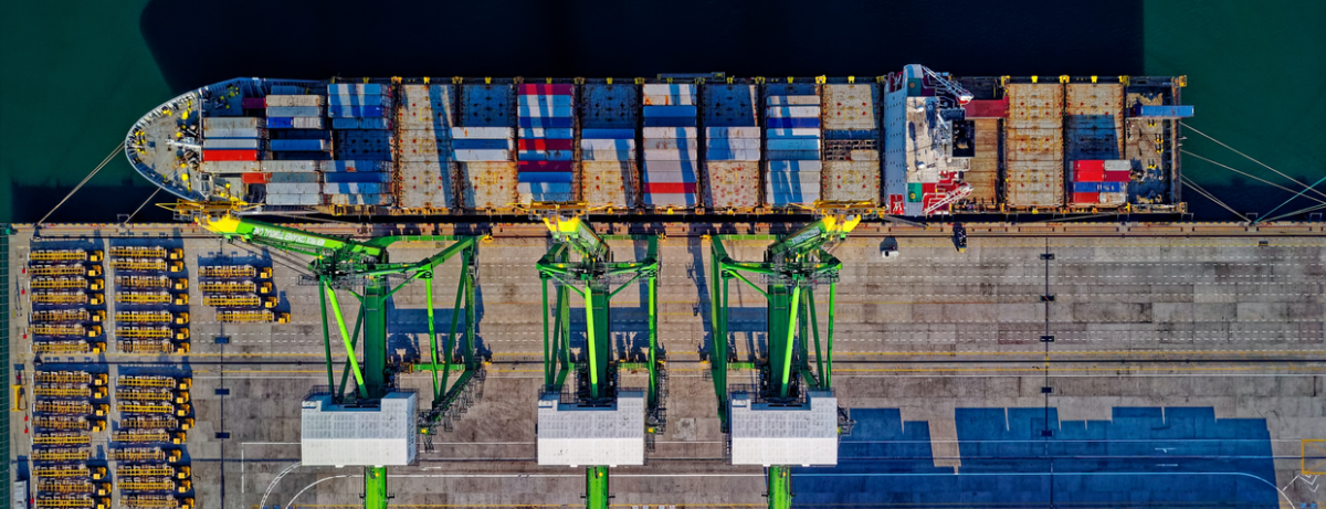 A view from above of a container ship