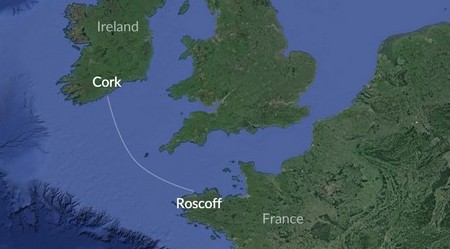 Cork to Roscoff, France Route Map