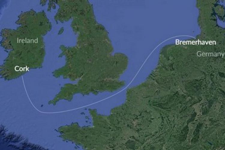 Cork-Bremerhaven, Germany Route Map