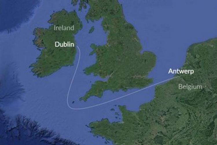 Dublin - Antwerp, Belgium Route Map