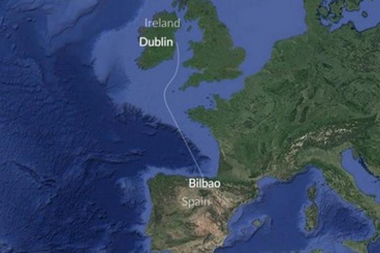 Dublin - Bilbao, Spain Route Map