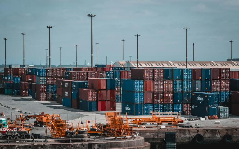 Container stacked at port