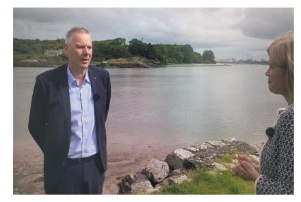 Pat Keating speaks to presenter Anne Cassin for RTÉ Nationwide on 11 Sept 2023 Shannon Foynes Port Company keyframe