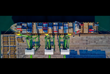 A view from above of a container ship