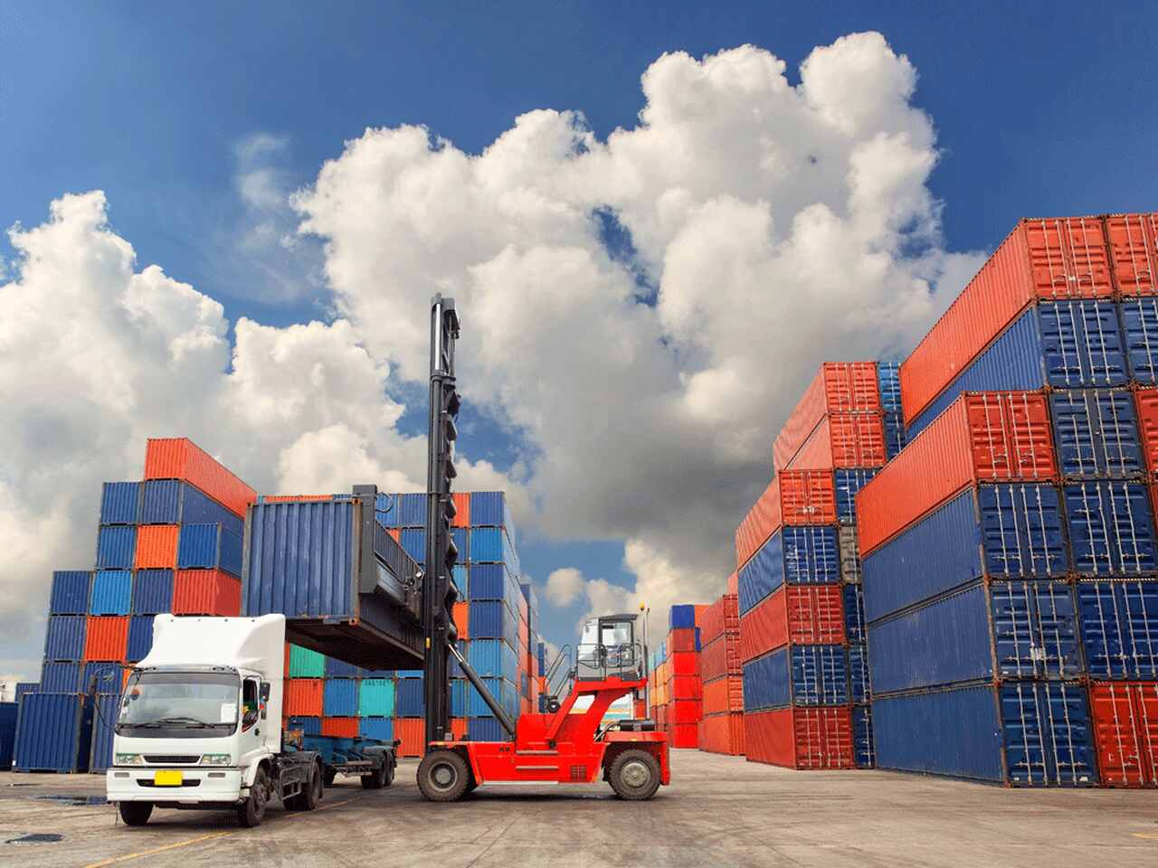 Loading a container onto a truck.